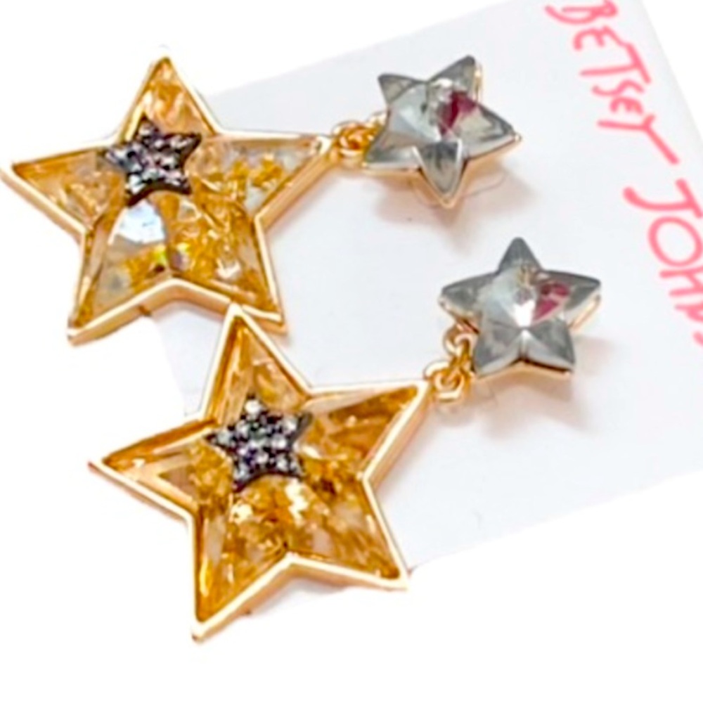 New Betsey Johnson CELESTIAL PUNK STAR DROP EARRINGS CRYSTAL - Picture 6 of 7